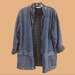 Long Denim Plaid Jean Barn Coat Jacket Preppy Y2K